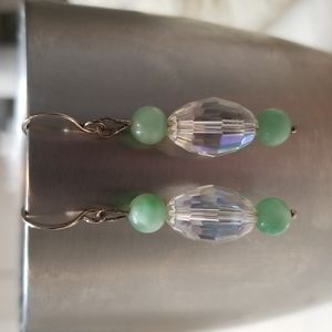 Adventurine & Crystal Drop Earrings, Sterling